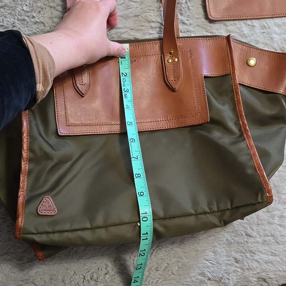 Jerome Dreyfuss Paris Leon olive green nylon leather tote bag